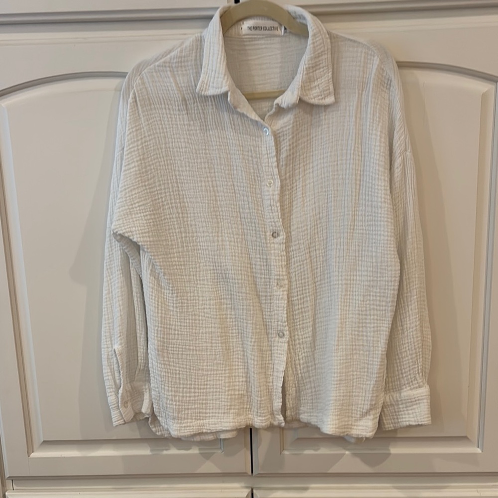 Textured Cream Button-Up Shirt